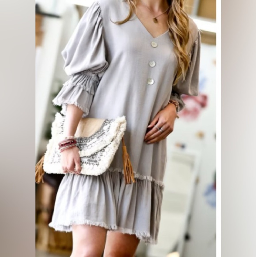 Mazik Linen Blend Frayed Fringe Dress Medium